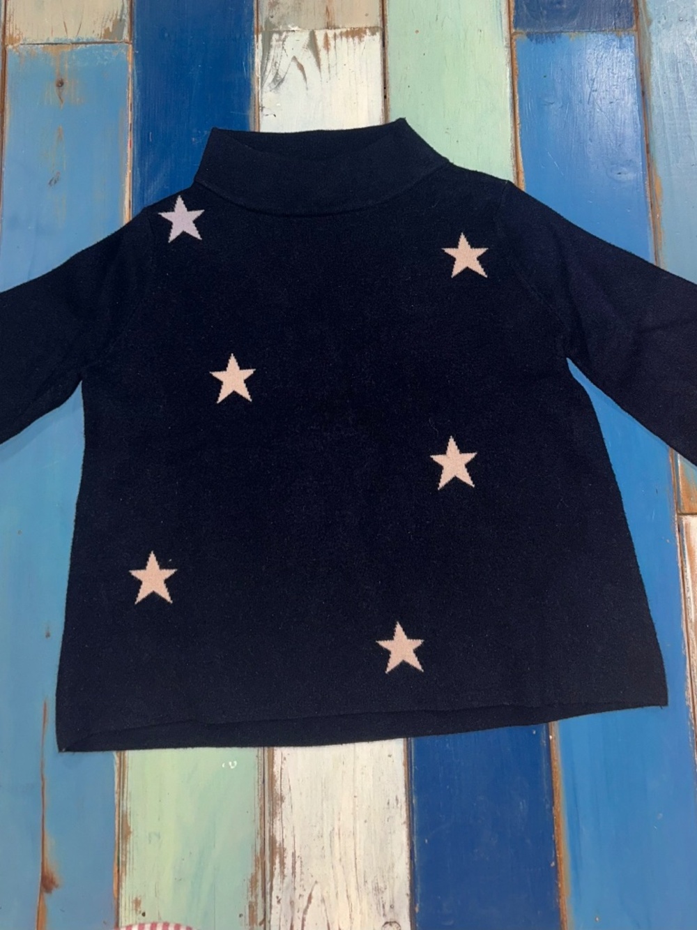 FATE Women's Navy Blue Star Print Mock Neck Knit Sweater Top Size Small